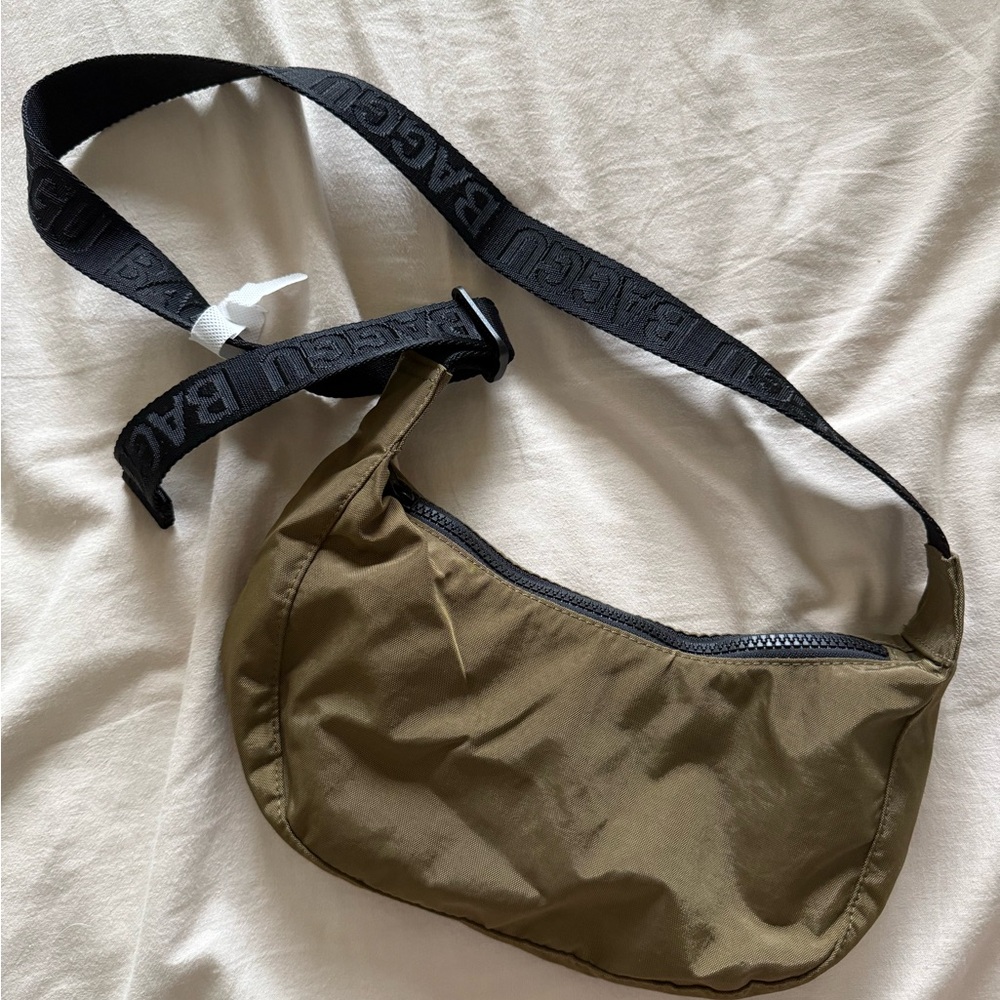 BAGGU small nylon Crescent Olive Green Crossbody Bag